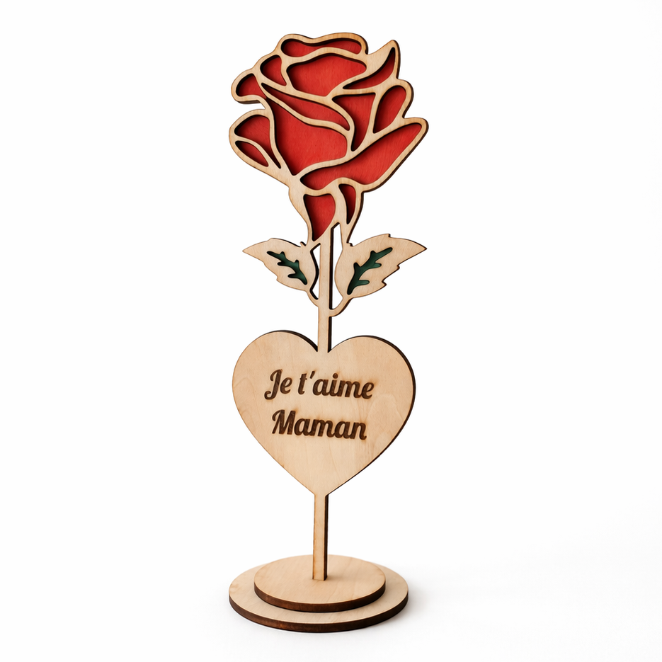 Rose en bois : Je t'aime Maman